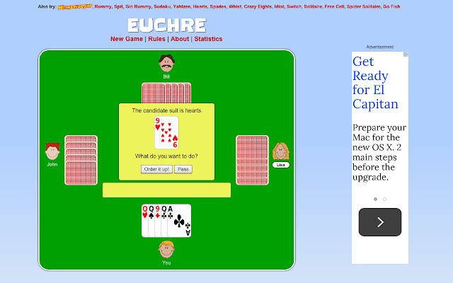 Euchre Card Game chrome extension