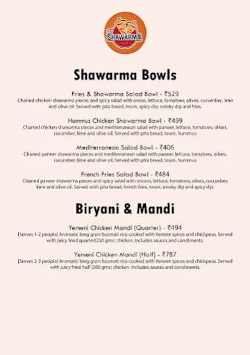 Yo Shawarma menu 