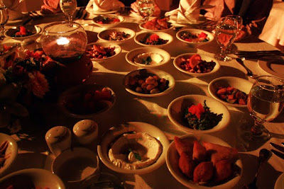 Mezze dinner at a restaruant in Petra on the Petra by Night tour in Jordan