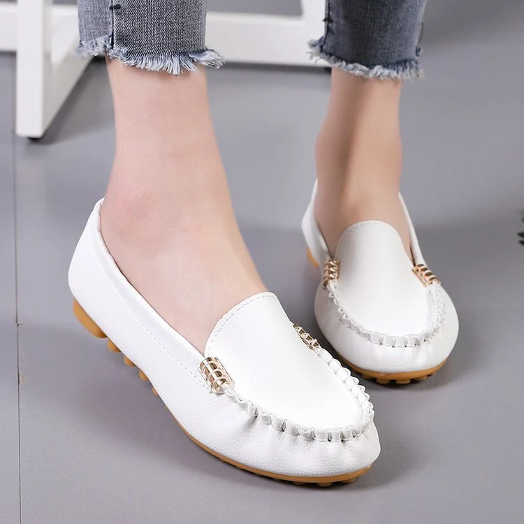 Zapatos de enfermera blancos para mujer con suela blanda de tendón de res, ideales para pies cansados, estilo perezoso de un solo pie.