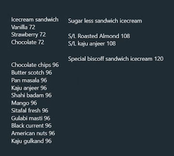 Dairy Cone menu 