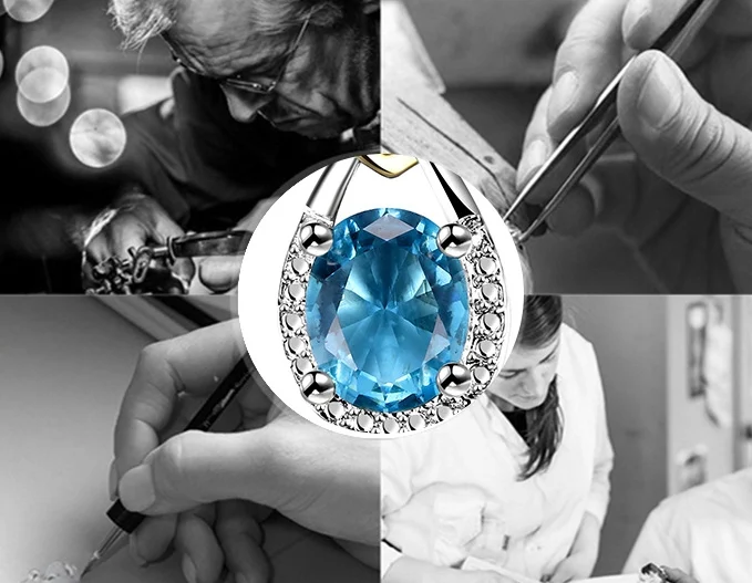 Collier I & zuan femme mariage argent sterling 925 pierre ovale bleue. Pendentif de fête, bijoux fins N101. Cadeau élégant et raffiné.