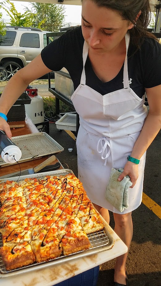 Baby Doll Pizza assembled for Pie Harder a deep dish bruschetta pizza