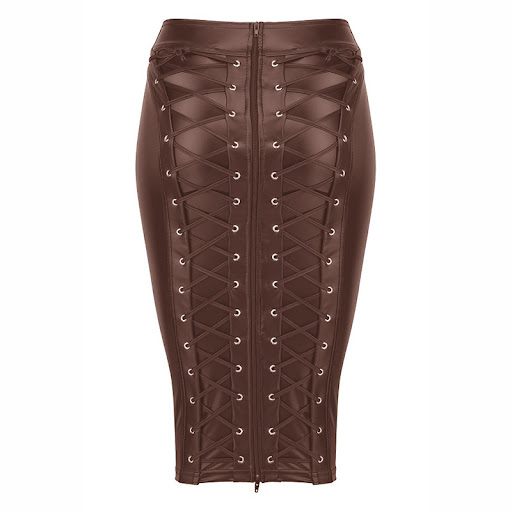 Title 7, High-waisted PU patent leather hip skirt sculpt...