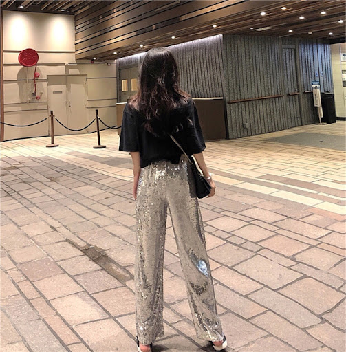 Title 4, New Shimmering Beads Leisure Loose High Waist P...