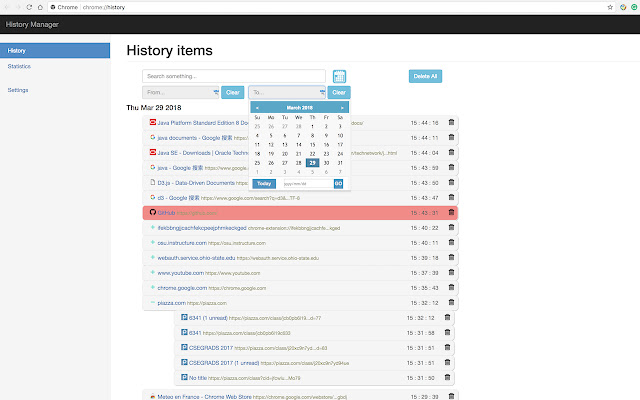 History Manager chrome extension