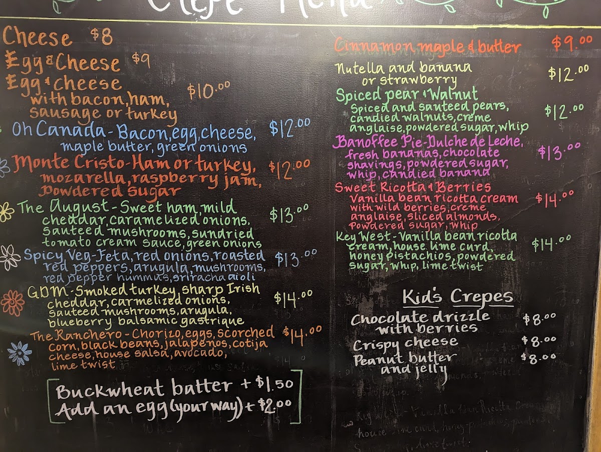 The Crêperie gluten-free menu