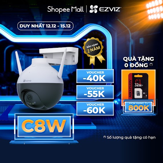 [Mã Elmall6 Giảm 6% Đơn 300K] Camera Ngoài Trời Ezviz C8W Color 2K+