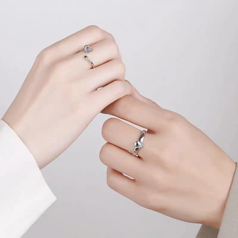 Anillo de dedo índice con diseño único de planeta con piedra lunar para mujer, apertura ajustable, moda boudoir estrella.