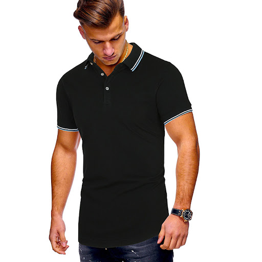Title 5, Solid color stripes stitching short sleeves tee...
