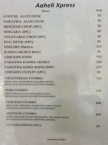 Aaheli Xpress menu 