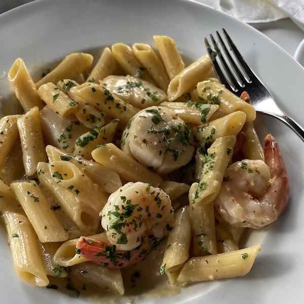 Shrimp and scallop pasta with GF penne