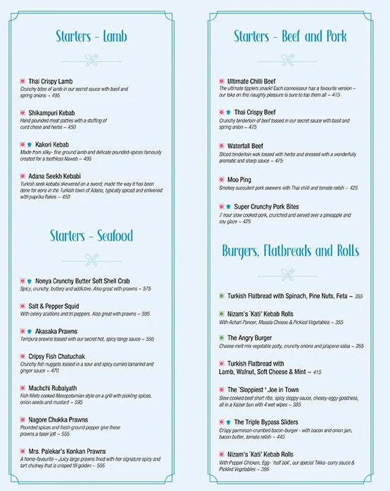 Menu Of The 13th Floor Mg Road