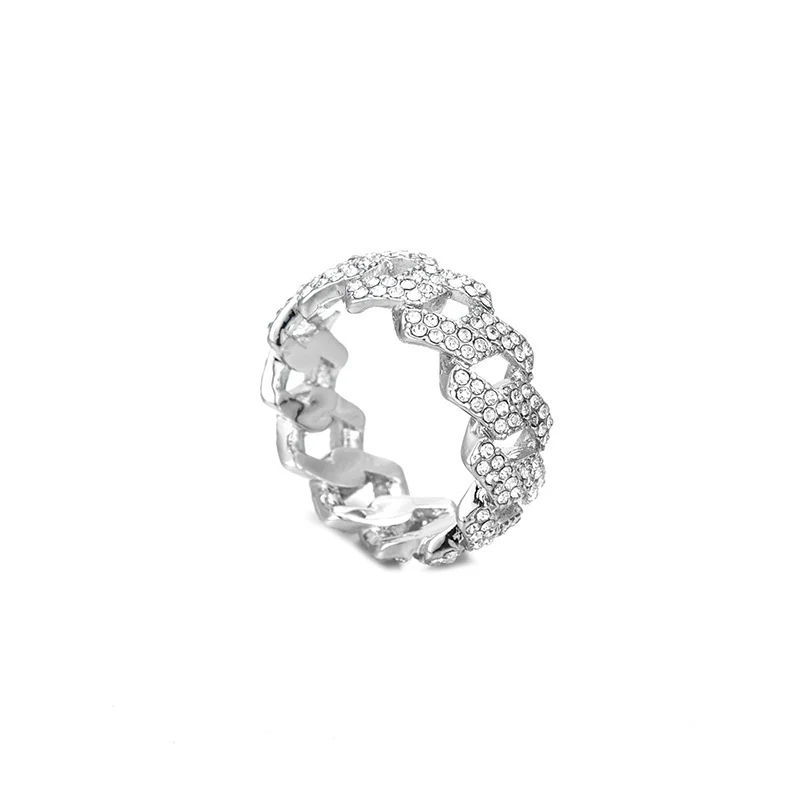 Diamant Glanzende Ring 9mm Cuban Link Ketting Ring Stijlvol Sieraad Voor Mannen en Vrouwen Uniek Design Sprankelend