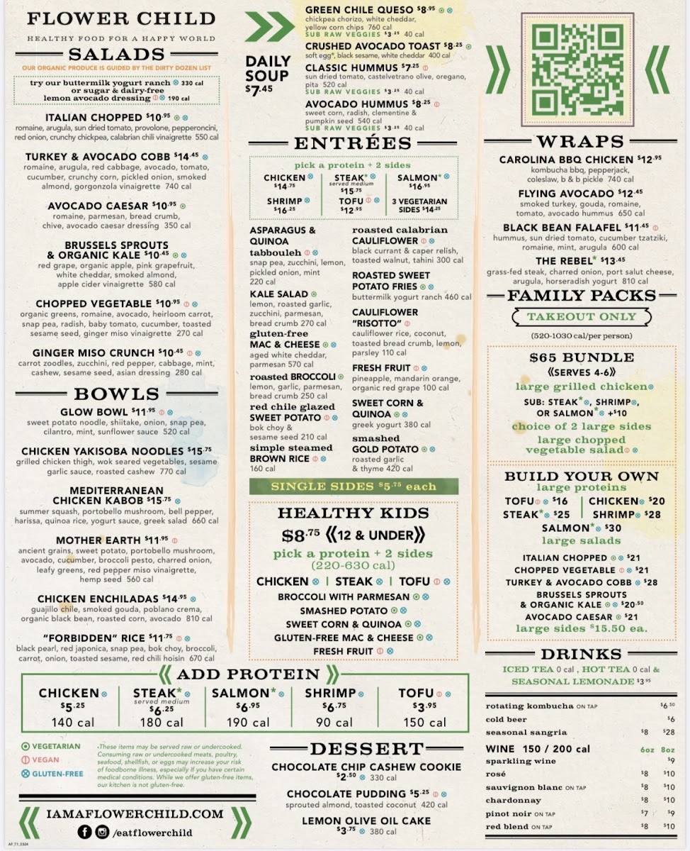 Flower Child gluten-free menu