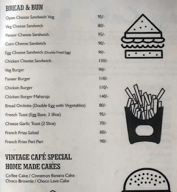 The Vintage Cafe menu 