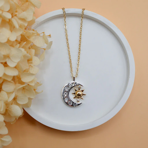 Title 1, Moon Star Necklace for Women Elegant silver pen...