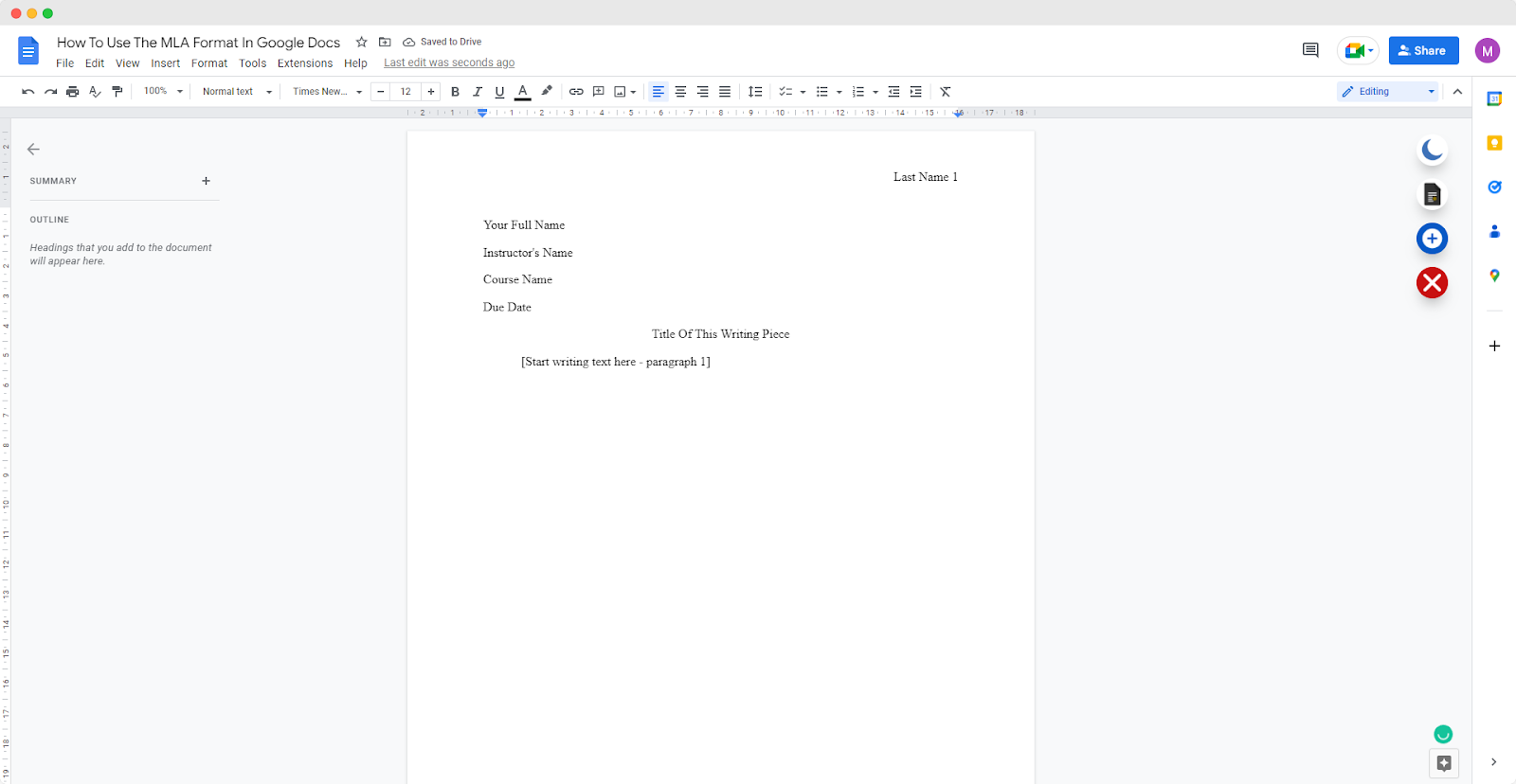 what is mla format for an essay google docs