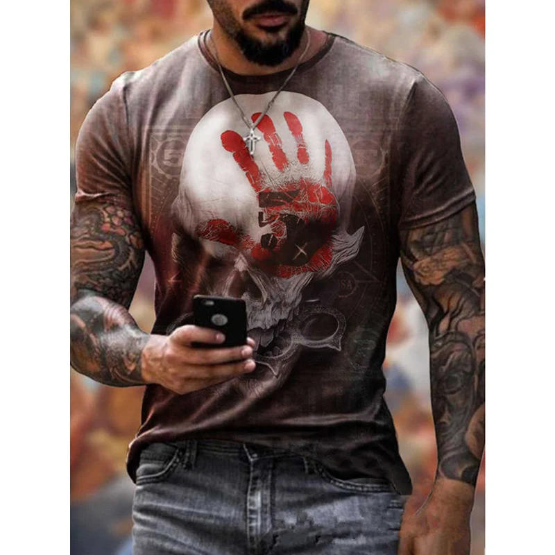  European And American Men's Series Fashion T-Shirt Aliexpress Independent Station New Skull Flag Printed Men's T-Shirt 