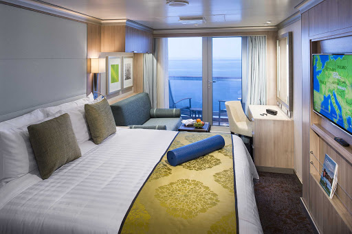 A Verandah Spa stateroom (Category VQ) on Holland America's Koningsdam. 