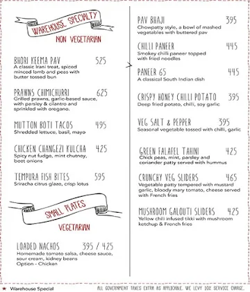 Warehouse Cafe menu 