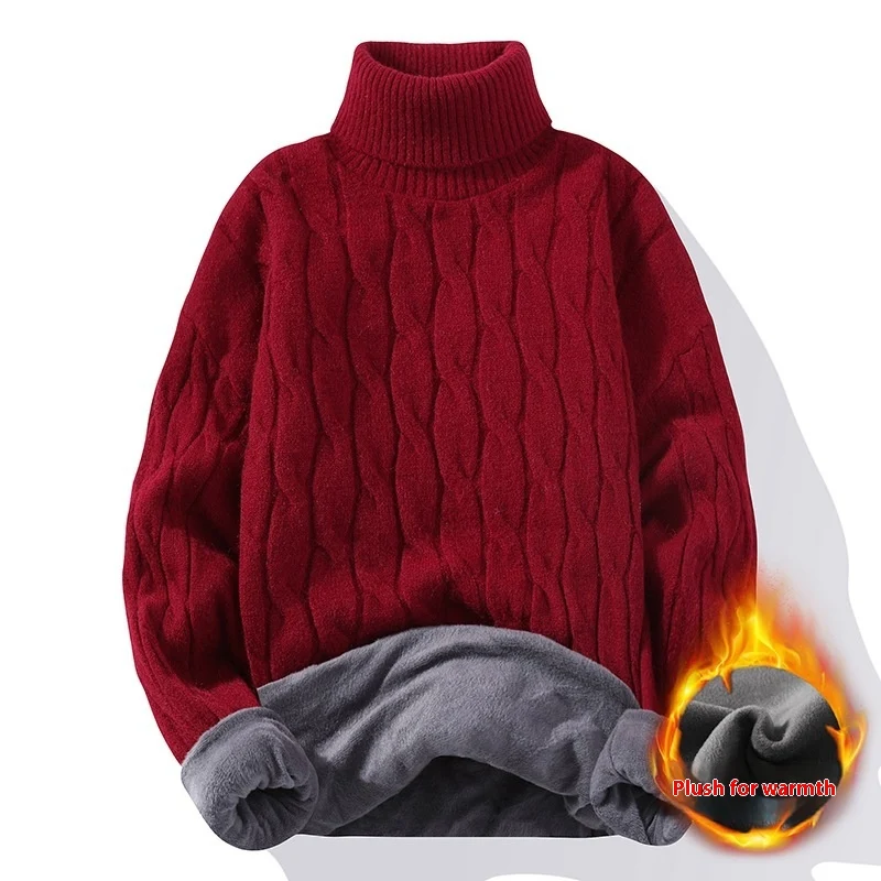 Suéter térmico de terciopelo de cuello alto grueso para calidez y estilo invernal, perfecto para climas fríos.