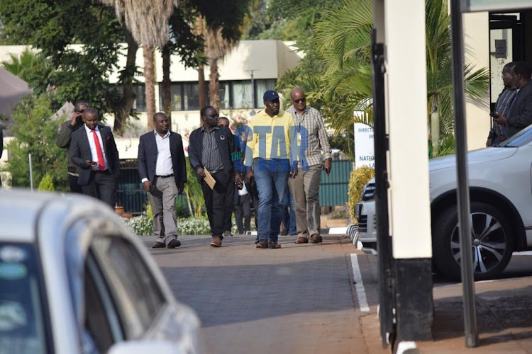 Nairobi Senator Johnson Sakaja and his lawyers leaving the DCI Headquarters on June 17,2022