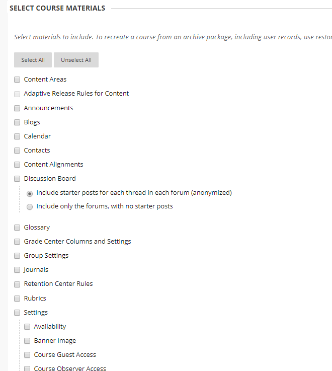 Scholar Import Package Area Selection