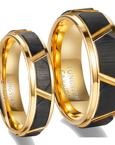 Men's Black Tungsten Gold Ring, a d - 2