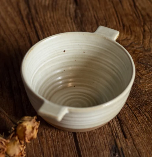 Bol à double anse en grès Bol à déjeuner japonais rétro pour porridge idéal pour savourer un petit-déjeuner chaud et élégant