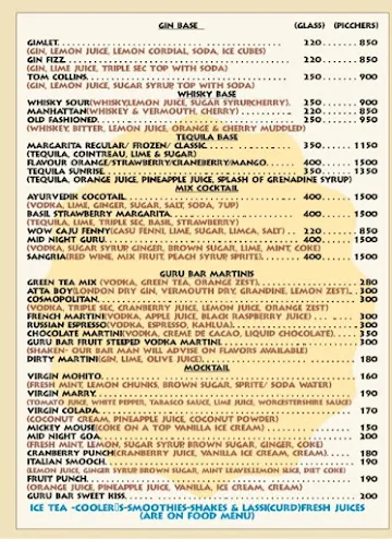 Guru Bar menu 