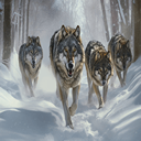 wolf pack on snow mountain