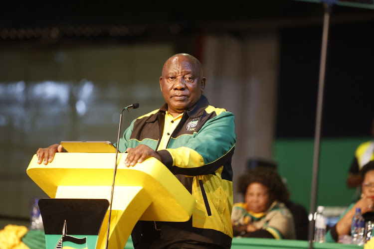 ANC president Cyril Ramaphosa delivers the political report at the opening of the 55th ANC national conference.