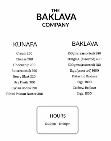 The Baklava Company menu 