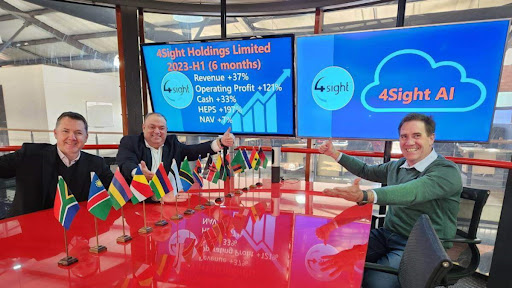 4Sight Holdings Chief of Channel Partners Nick Botha, CEO Tertius Zitzke and Chief of Operational Technologies Wilhelm Swart at the group's half-year results announcement in August 2023. (Source: 4Sight Holdings.)