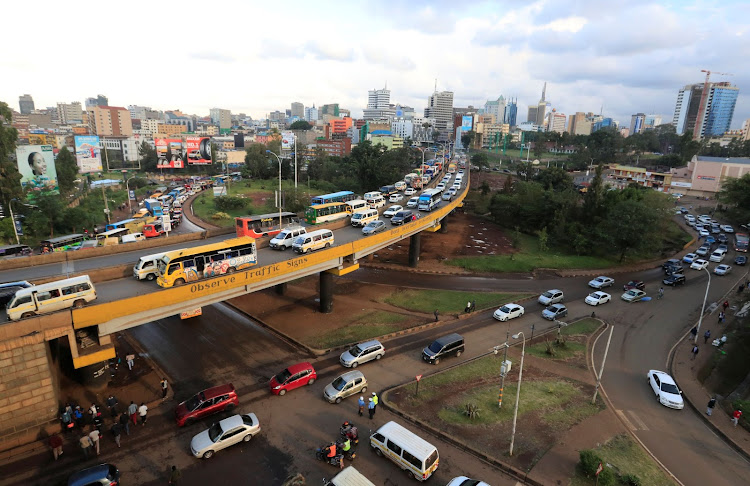 Traffic moves on a flyover before a curfew to contain the coronavirus disease spread in Nairobi, Kenya May 15, 2020.