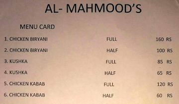 Al Mahmood's Biryani menu 