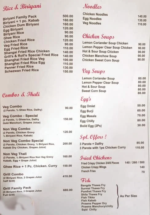 Grills & Rolls menu 