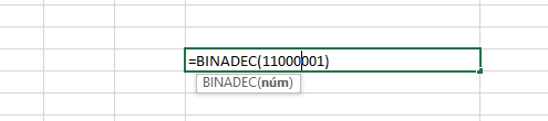 Fórmulas Excel =BINADEC()