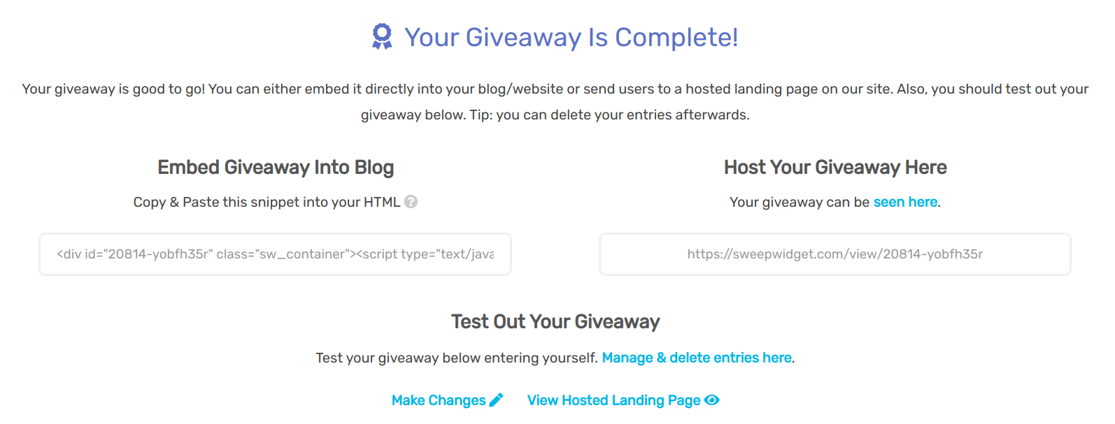 embed giveaway into blog sweepwidget