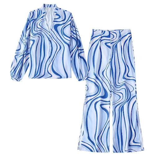 Title 2, Suit Womens Printed Shirt Trousers Slit