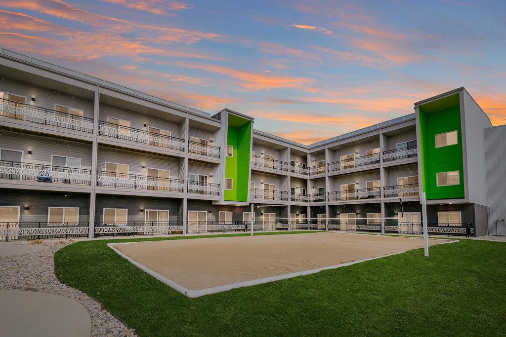 Noca Lofts exterior at dusk