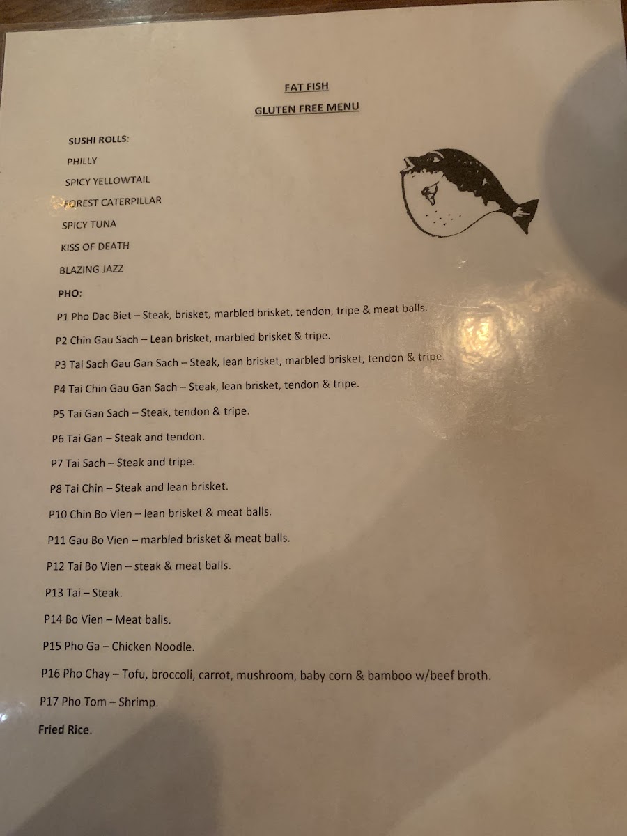 Fat Fish gluten-free menu