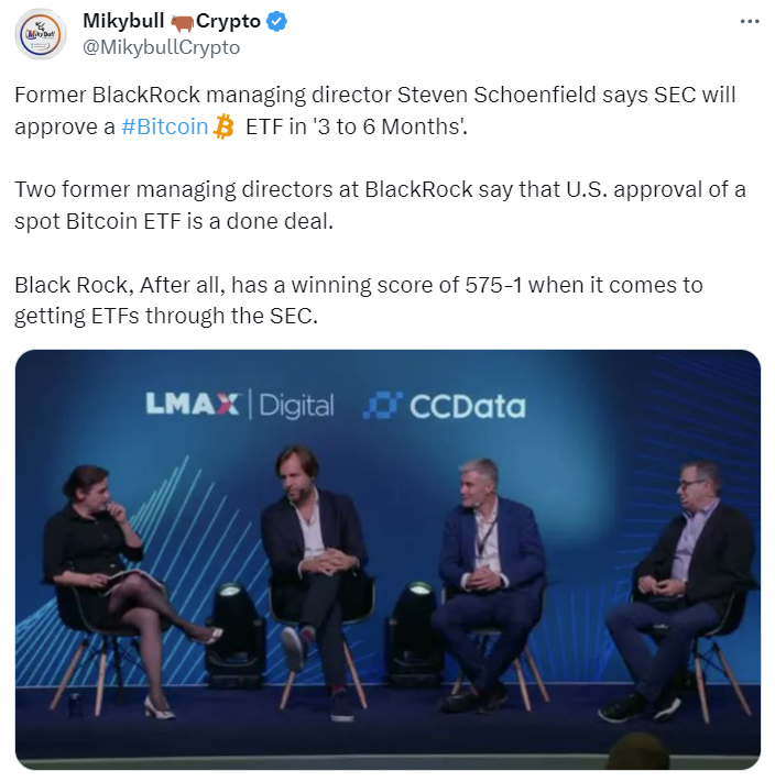 Tweet depicting a screengrab from CCData’s Digital Asset Summit in London