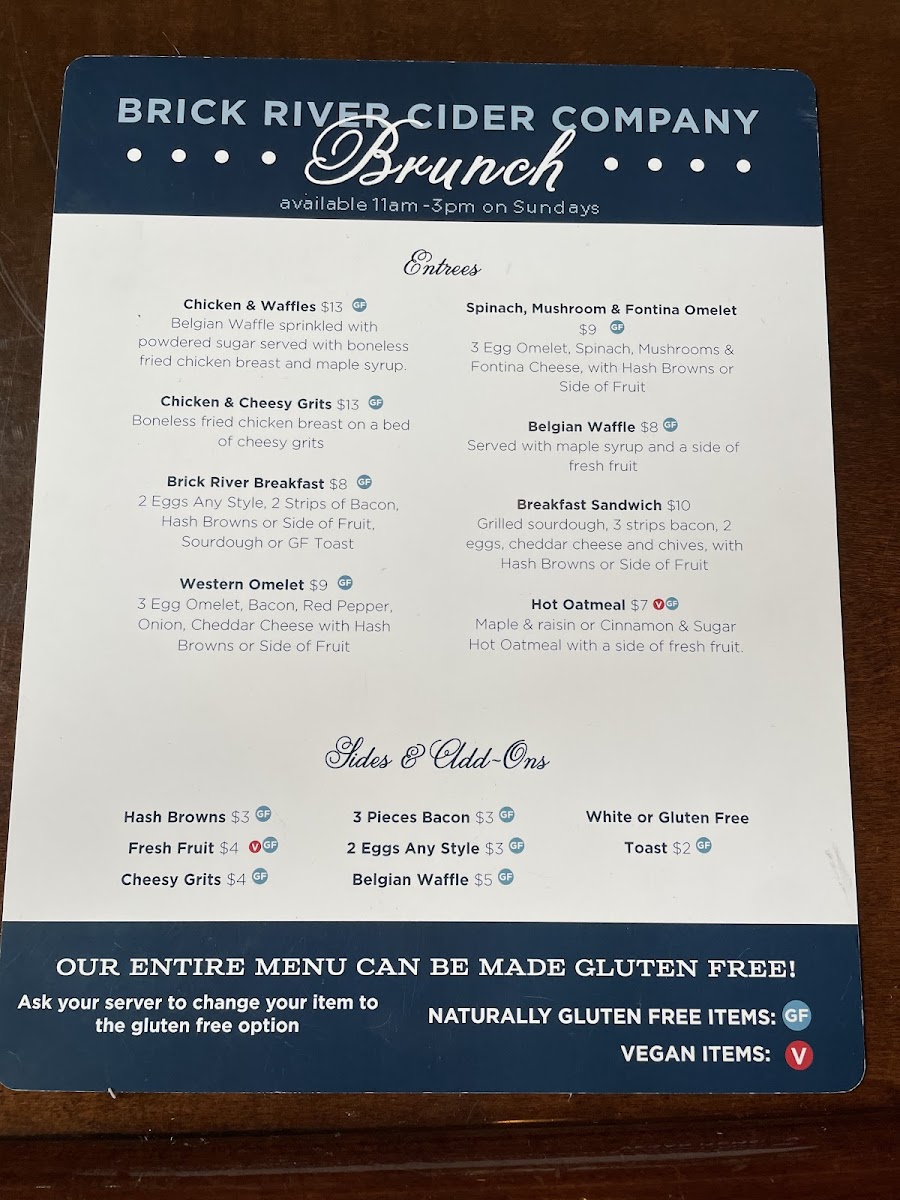 Brick River Cider gluten-free menu