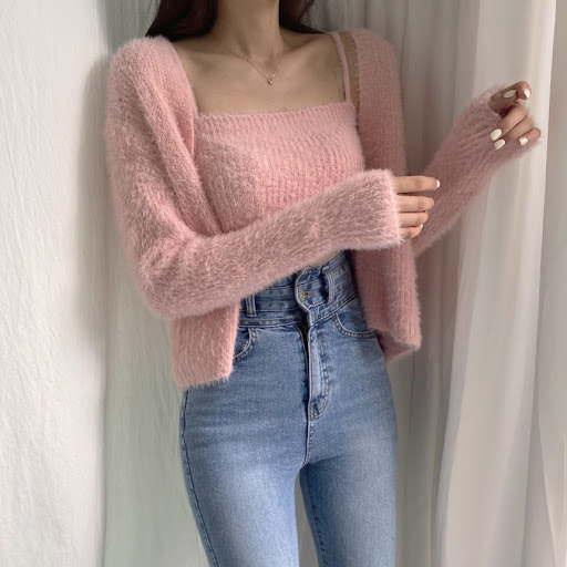 Title 34, Spring Mink Knitted Cardigan Coat Bottoming T...
