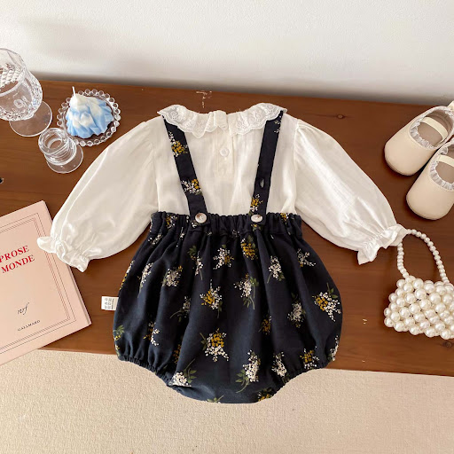 Title 7, Baby spring clothes, small floral suspender jum...