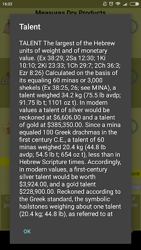 Screenshot Biblical Measures calculator
