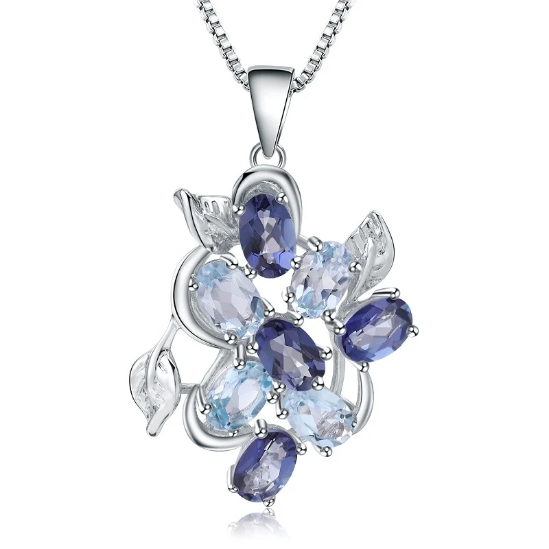 Vintage natuurlijk gekleurde edelstenen ingelegde S925 zilveren ketting hanger, een tijdloze en elegante toevoeging.