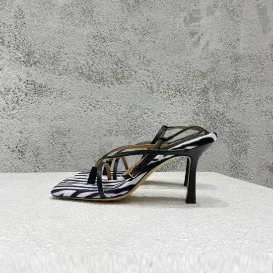 Square-toe High-heel Sandals in Woven Mesh and Leather offer comfort and style, perfect for elevating any outfit, creati